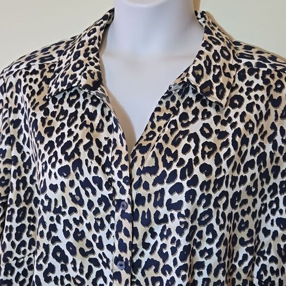 Foxcroft Button Down Cotton Shirt Leopard Print Collar Wrinkle Free Womens 24W - Picture 4 of 12